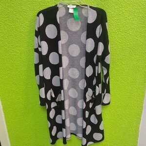 Chic Black and Gray Polka Dot Cardigan